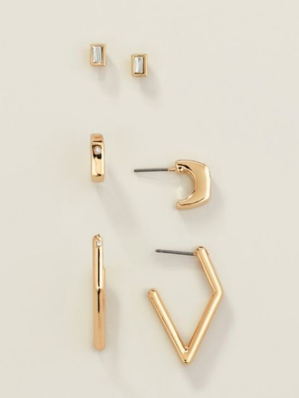 Gold Geometric Mixed Earring Set - 3 Pairs